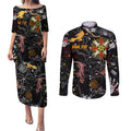 Lizard Aboriginal Australia Couples Matching Puletasi and Long Sleeve Button Shirt
