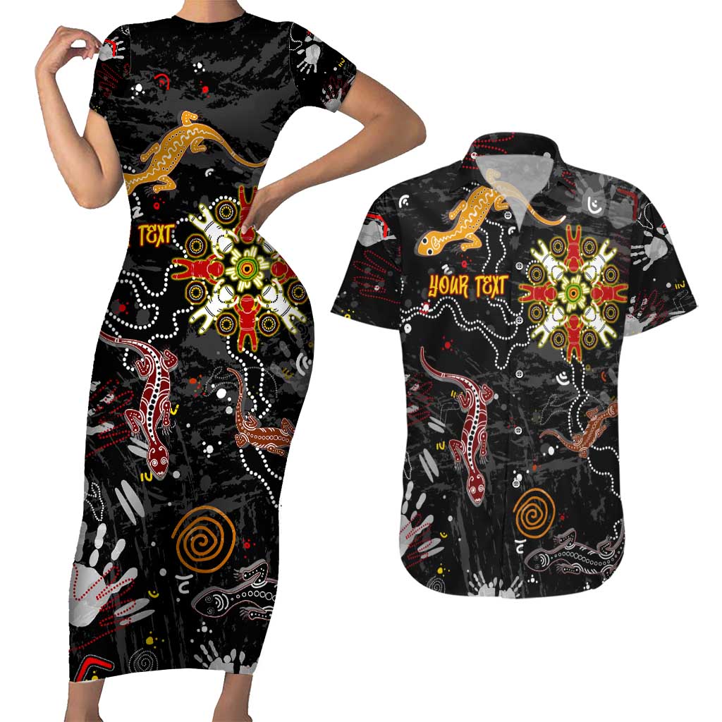 Lizard Aboriginal Australia Couples Matching Short Sleeve Bodycon Dress and Hawaiian Shirt