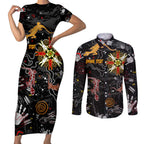 Lizard Aboriginal Australia Couples Matching Short Sleeve Bodycon Dress and Long Sleeve Button Shirt