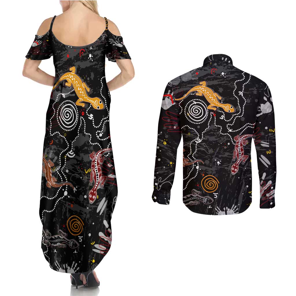 Lizard Aboriginal Australia Couples Matching Summer Maxi Dress and Long Sleeve Button Shirt