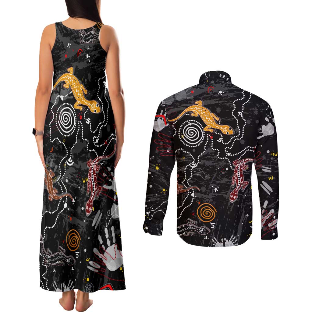 Lizard Aboriginal Australia Couples Matching Tank Maxi Dress and Long Sleeve Button Shirt