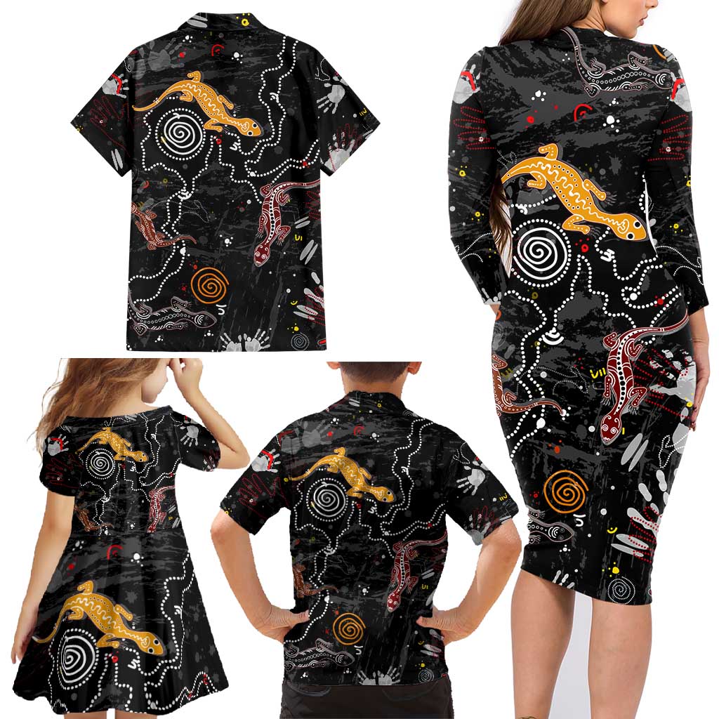 Lizard Aboriginal Australia Family Matching Long Sleeve Bodycon Dress and Hawaiian Shirt