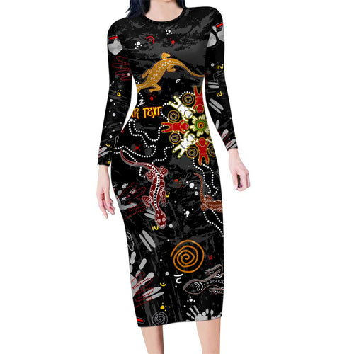 Lizard Aboriginal Australia Family Matching Long Sleeve Bodycon Dress and Hawaiian Shirt