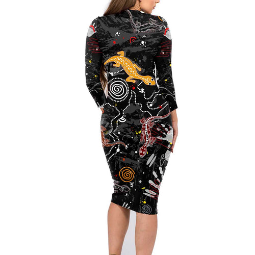 Lizard Aboriginal Australia Family Matching Long Sleeve Bodycon Dress and Hawaiian Shirt
