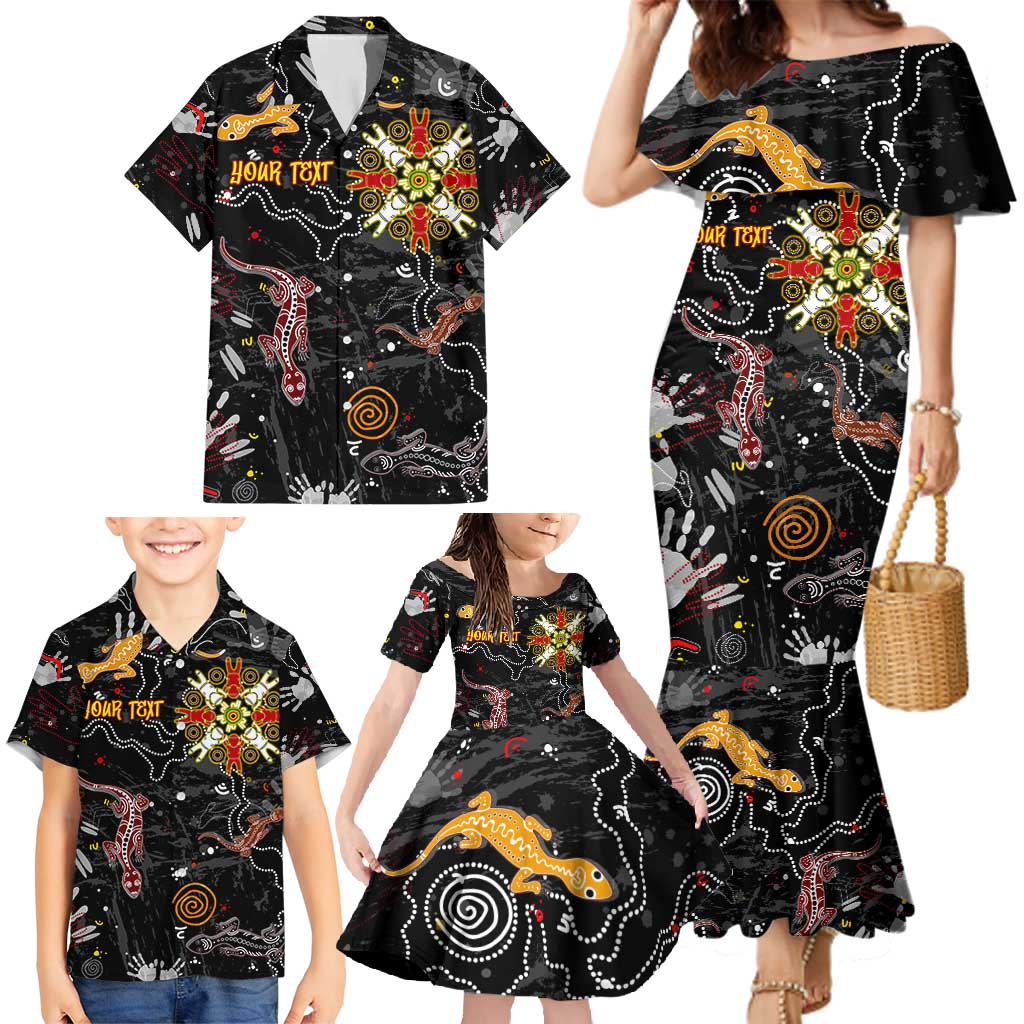 Lizard Aboriginal Australia Family Matching Mermaid Dress and Hawaiian Shirt