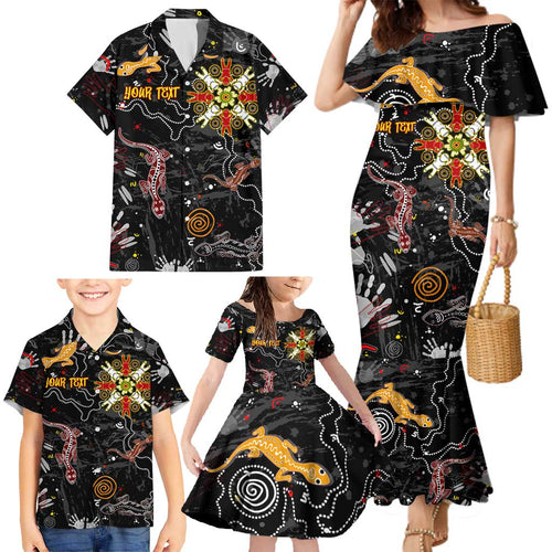 Lizard Aboriginal Australia Family Matching Mermaid Dress and Hawaiian Shirt