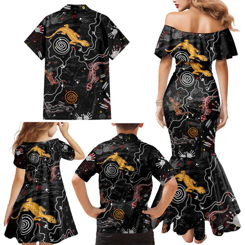 Lizard Aboriginal Australia Family Matching Mermaid Dress and Hawaiian Shirt