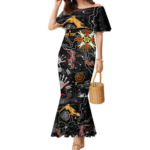 Lizard Aboriginal Australia Family Matching Mermaid Dress and Hawaiian Shirt