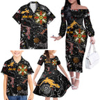 Lizard Aboriginal Australia Family Matching Off The Shoulder Long Sleeve Dress and Hawaiian Shirt