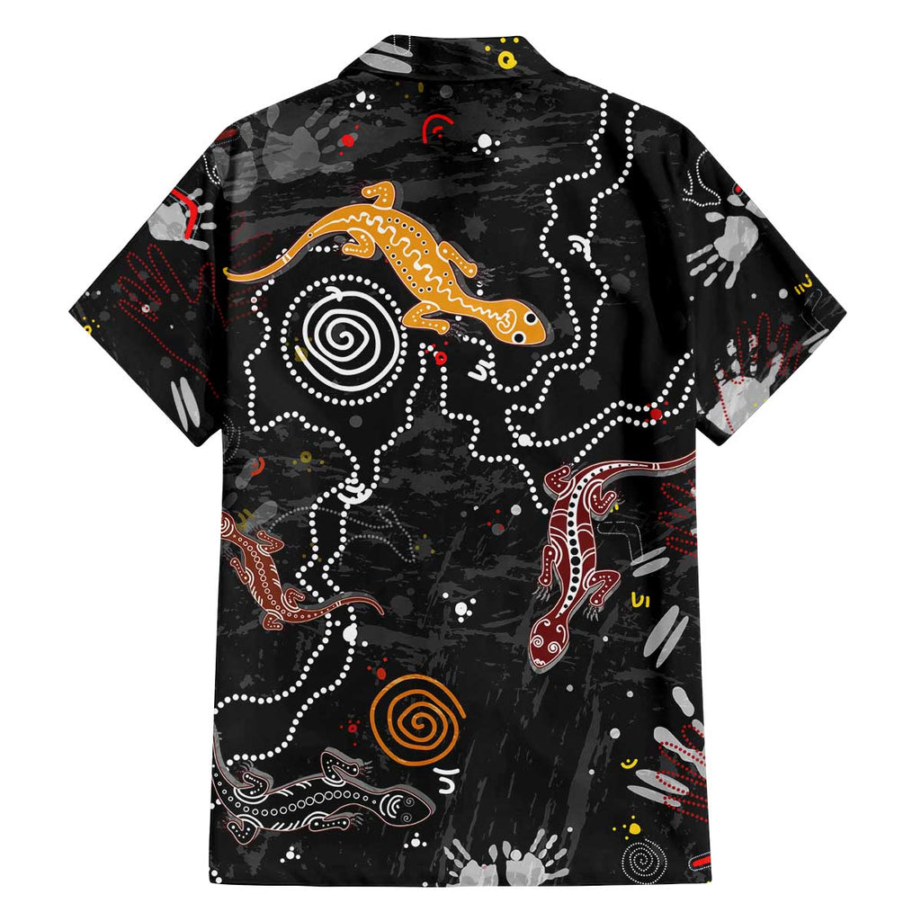 Lizard Aboriginal Australia Family Matching Off The Shoulder Long Sleeve Dress and Hawaiian Shirt