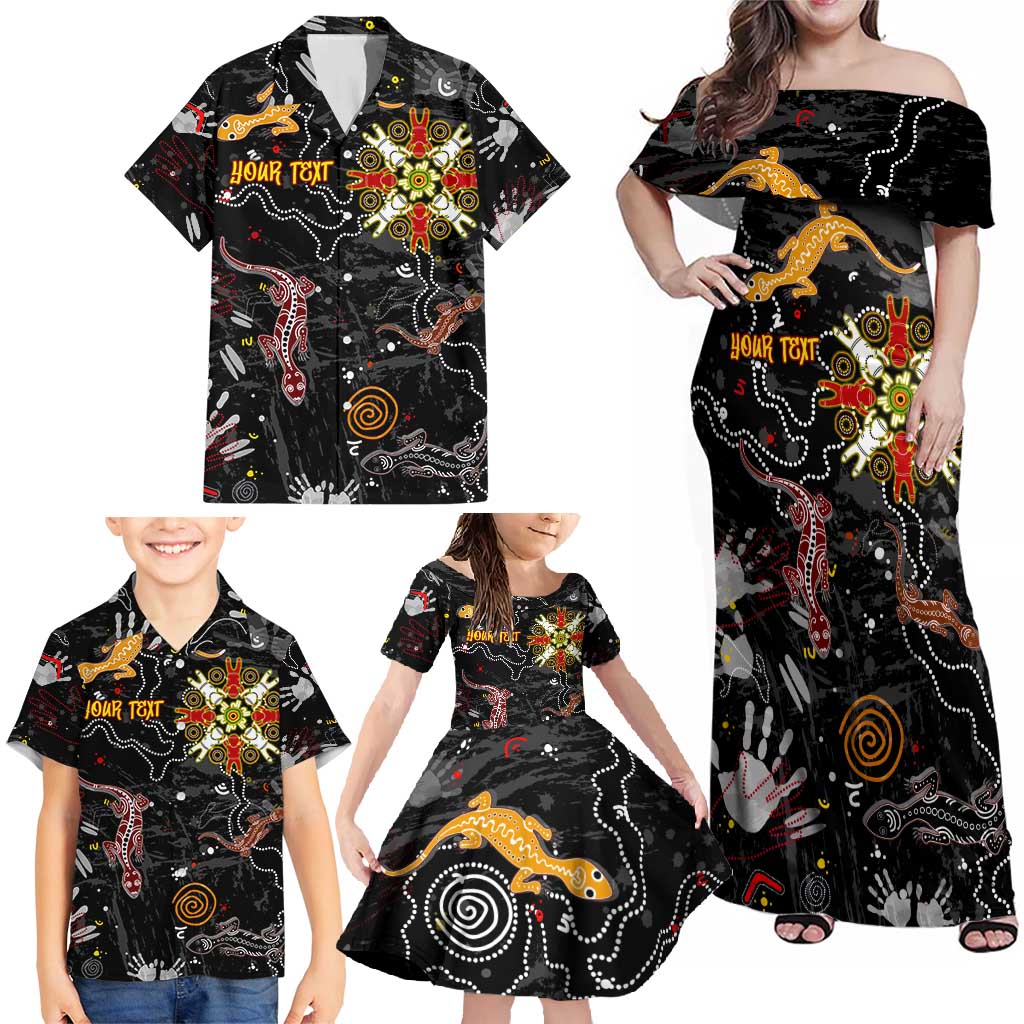 Lizard Aboriginal Australia Family Matching Off Shoulder Maxi Dress and Hawaiian Shirt
