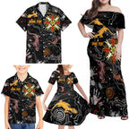 Lizard Aboriginal Australia Family Matching Off Shoulder Maxi Dress and Hawaiian Shirt