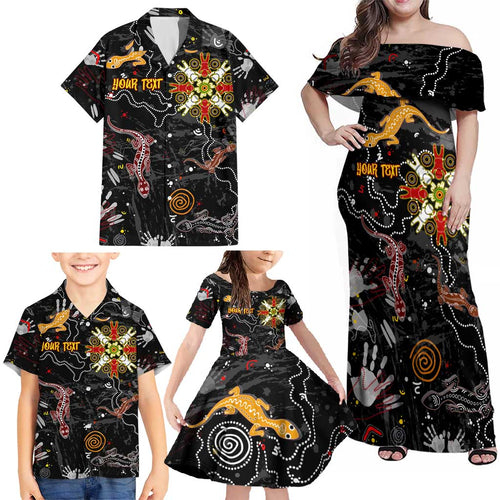 Lizard Aboriginal Australia Family Matching Off Shoulder Maxi Dress and Hawaiian Shirt