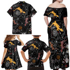 Lizard Aboriginal Australia Family Matching Off Shoulder Maxi Dress and Hawaiian Shirt