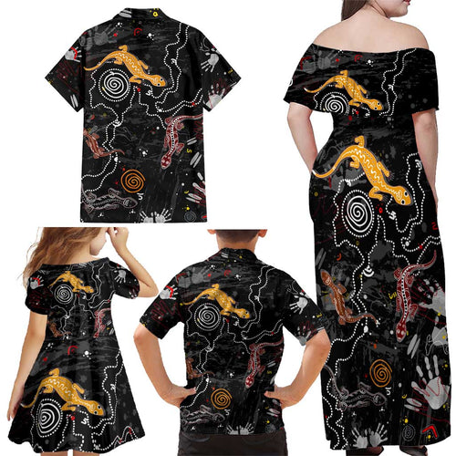 Lizard Aboriginal Australia Family Matching Off Shoulder Maxi Dress and Hawaiian Shirt