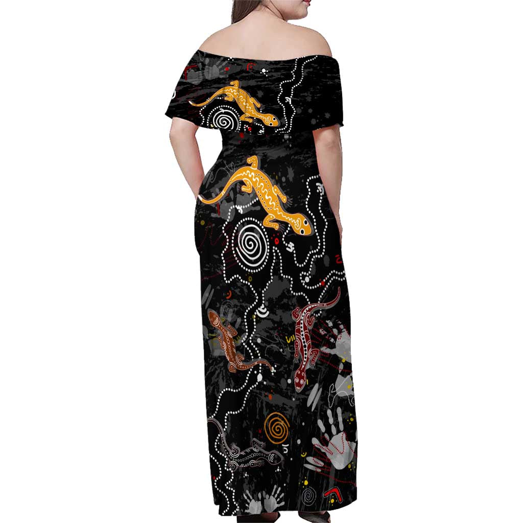 Lizard Aboriginal Australia Family Matching Off Shoulder Maxi Dress and Hawaiian Shirt