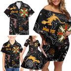 Lizard Aboriginal Australia Family Matching Off Shoulder Short Dress and Hawaiian Shirt