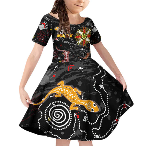 Lizard Aboriginal Australia Family Matching Off Shoulder Short Dress and Hawaiian Shirt
