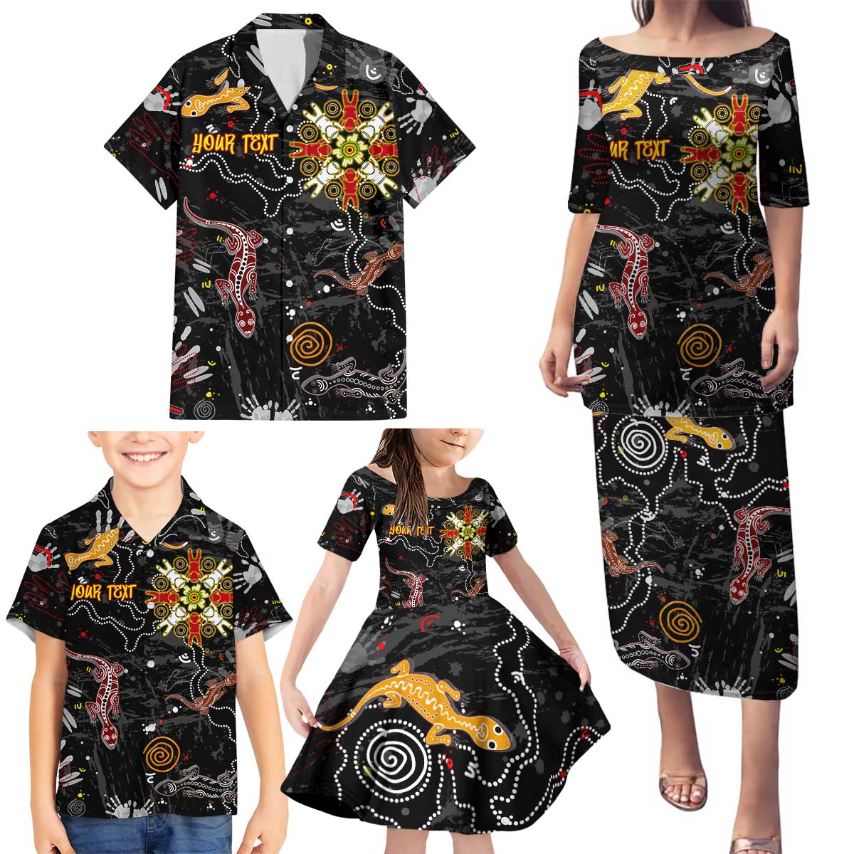 Lizard Aboriginal Australia Family Matching Puletasi and Hawaiian Shirt