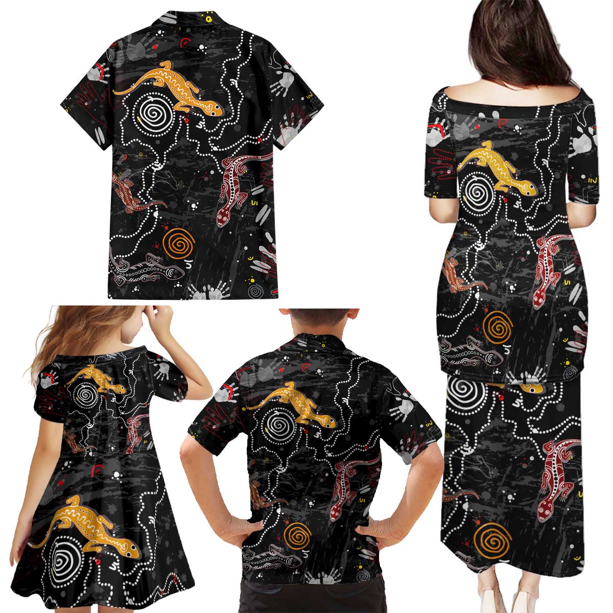 Lizard Aboriginal Australia Family Matching Puletasi and Hawaiian Shirt