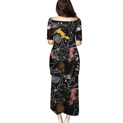 Lizard Aboriginal Australia Family Matching Puletasi and Hawaiian Shirt