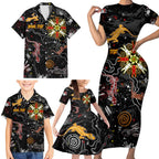 Lizard Aboriginal Australia Family Matching Short Sleeve Bodycon Dress and Hawaiian Shirt