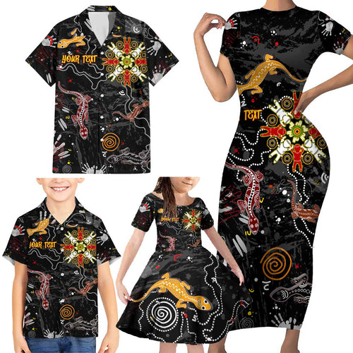 Lizard Aboriginal Australia Family Matching Short Sleeve Bodycon Dress and Hawaiian Shirt