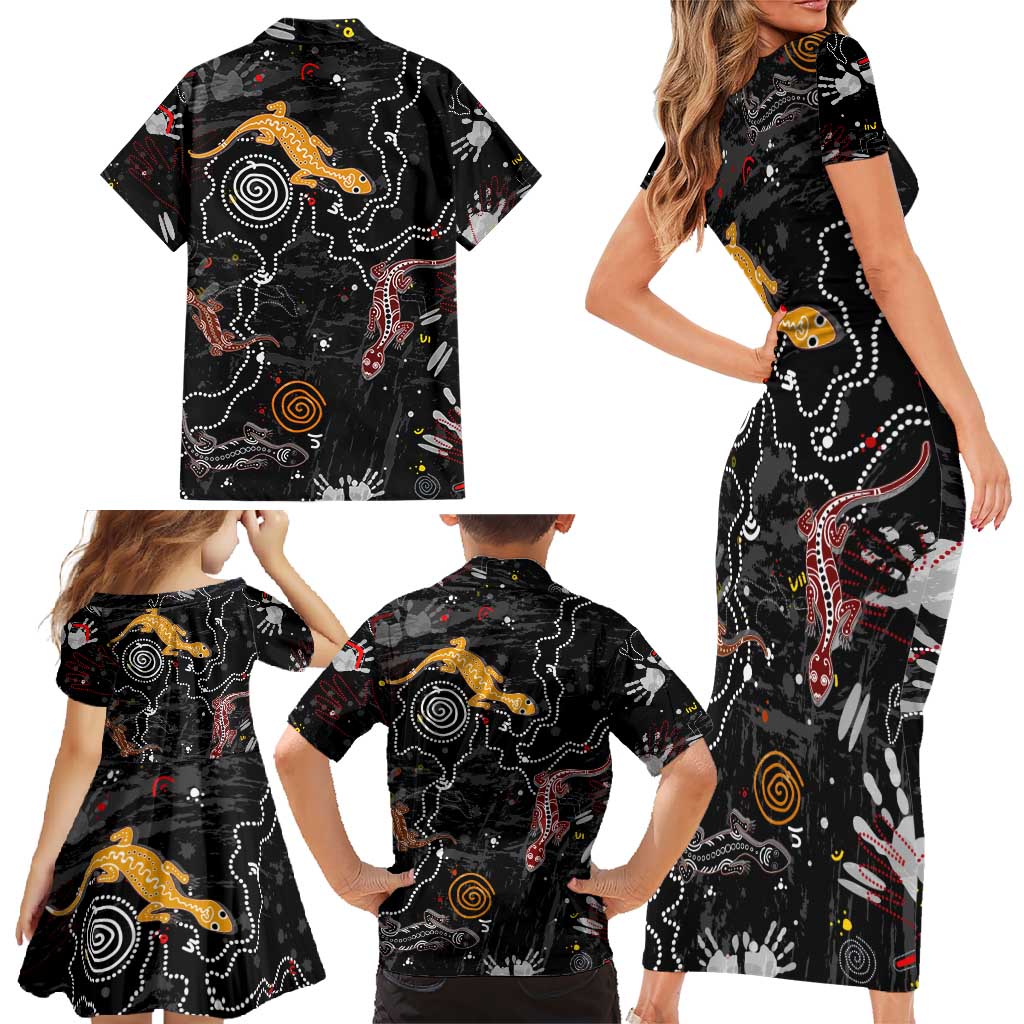 Lizard Aboriginal Australia Family Matching Short Sleeve Bodycon Dress and Hawaiian Shirt