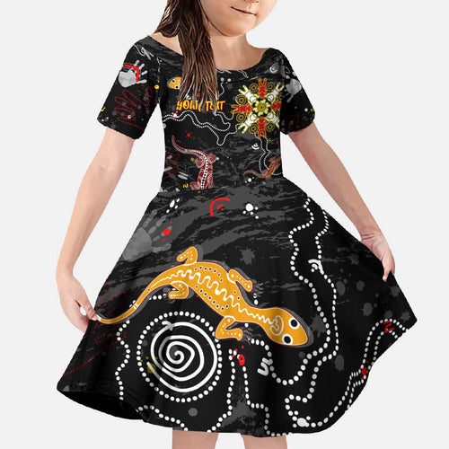 Lizard Aboriginal Australia Family Matching Tank Maxi Dress and Hawaiian Shirt