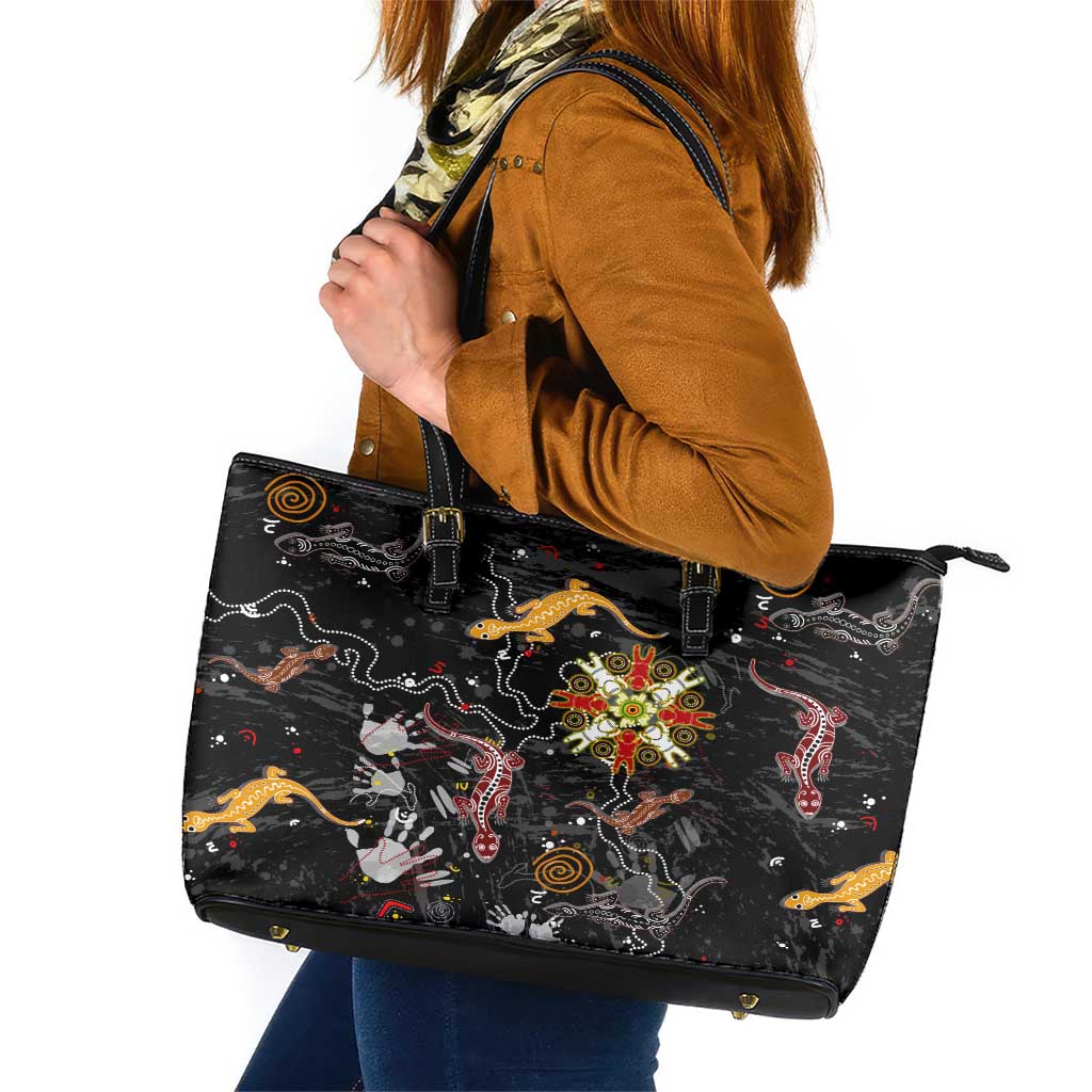 Lizard Aboriginal Australia Leather Tote Bag