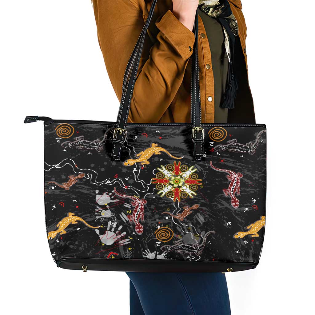 Lizard Aboriginal Australia Leather Tote Bag