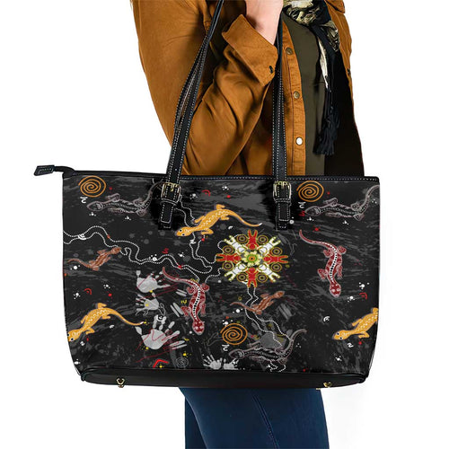 Lizard Aboriginal Australia Leather Tote Bag