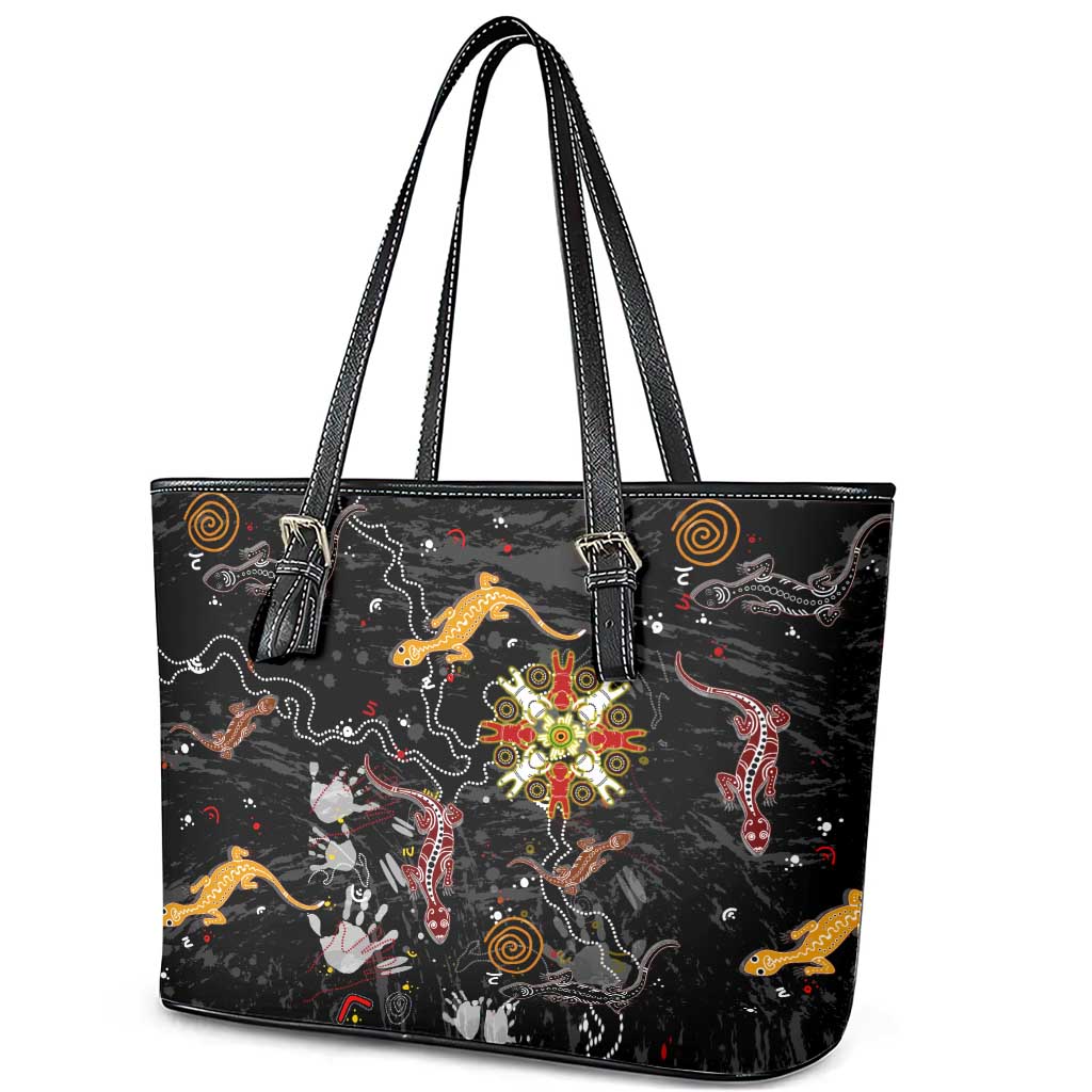 Lizard Aboriginal Australia Leather Tote Bag