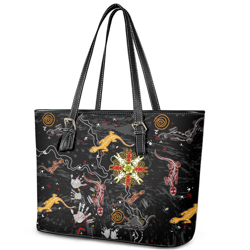 Lizard Aboriginal Australia Leather Tote Bag
