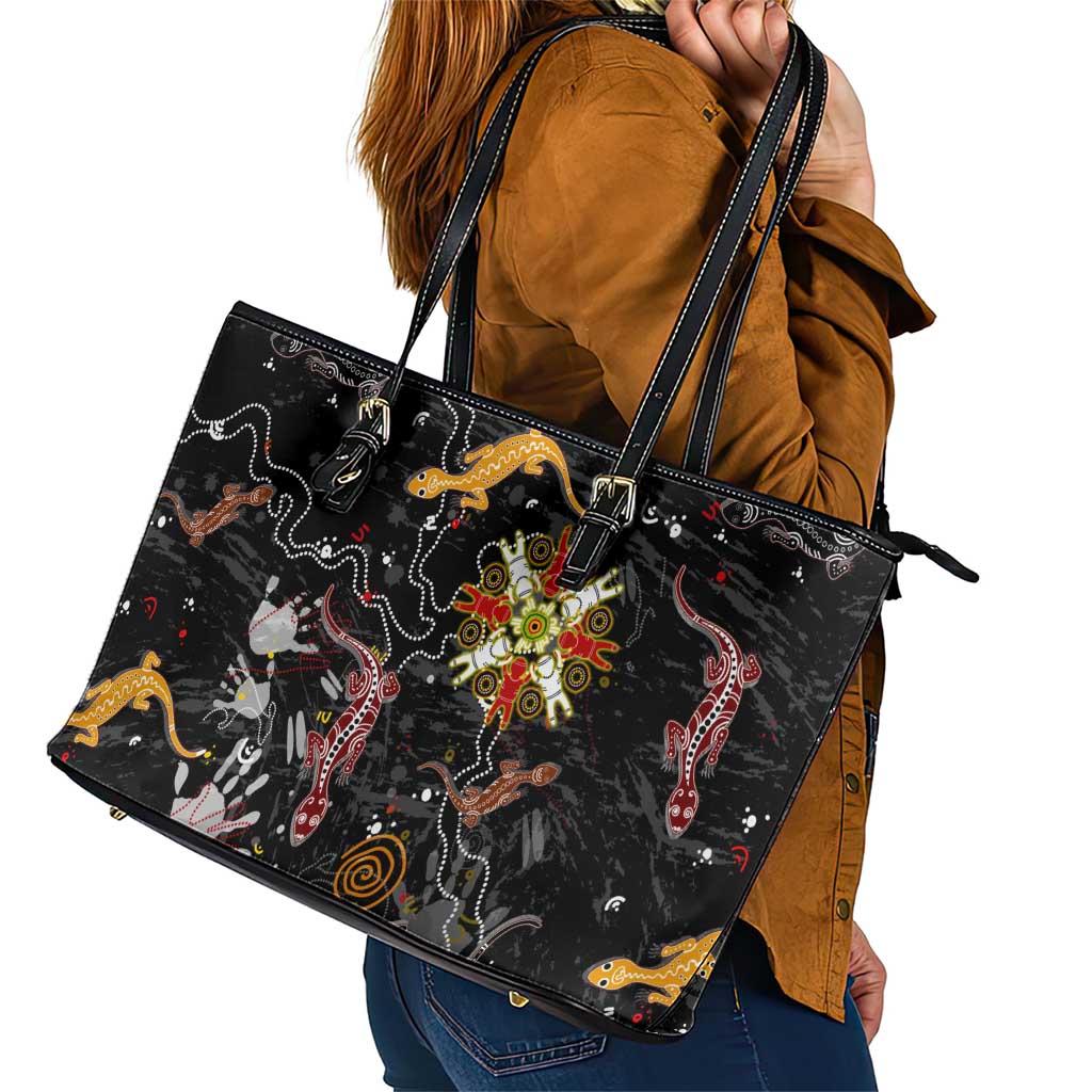 Lizard Aboriginal Australia Leather Tote Bag