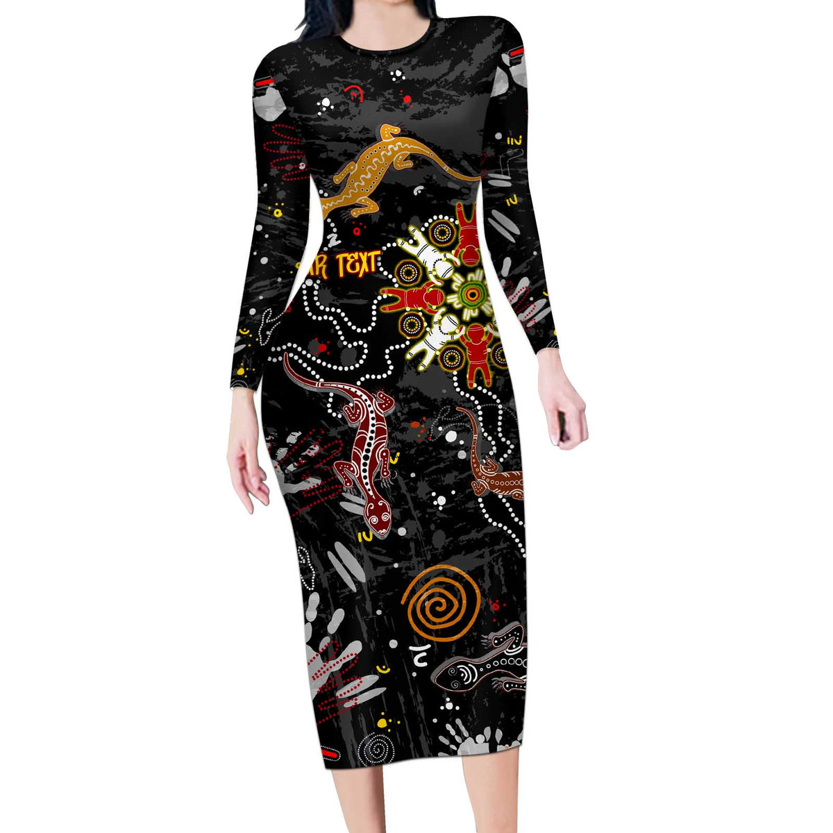 Lizard Aboriginal Australia Long Sleeve Bodycon Dress