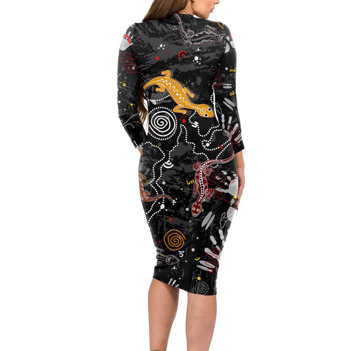Lizard Aboriginal Australia Long Sleeve Bodycon Dress