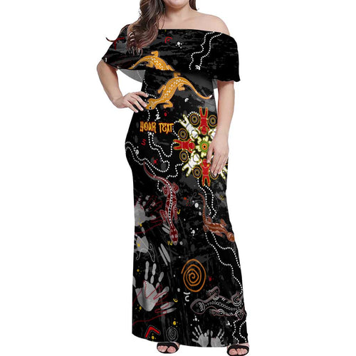 Lizard Aboriginal Australia Off Shoulder Maxi Dress