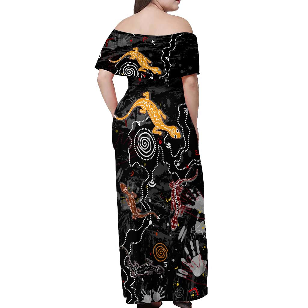 Lizard Aboriginal Australia Off Shoulder Maxi Dress