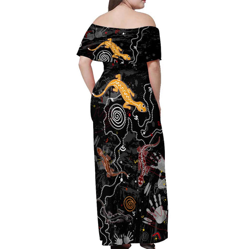 Lizard Aboriginal Australia Off Shoulder Maxi Dress