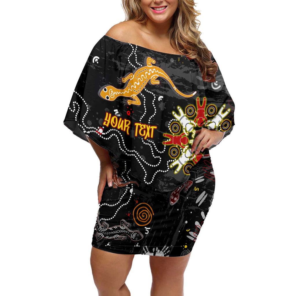 Lizard Aboriginal Australia Off Shoulder Short Dress