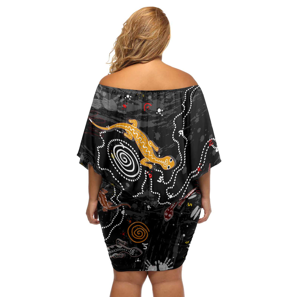 Lizard Aboriginal Australia Off Shoulder Short Dress
