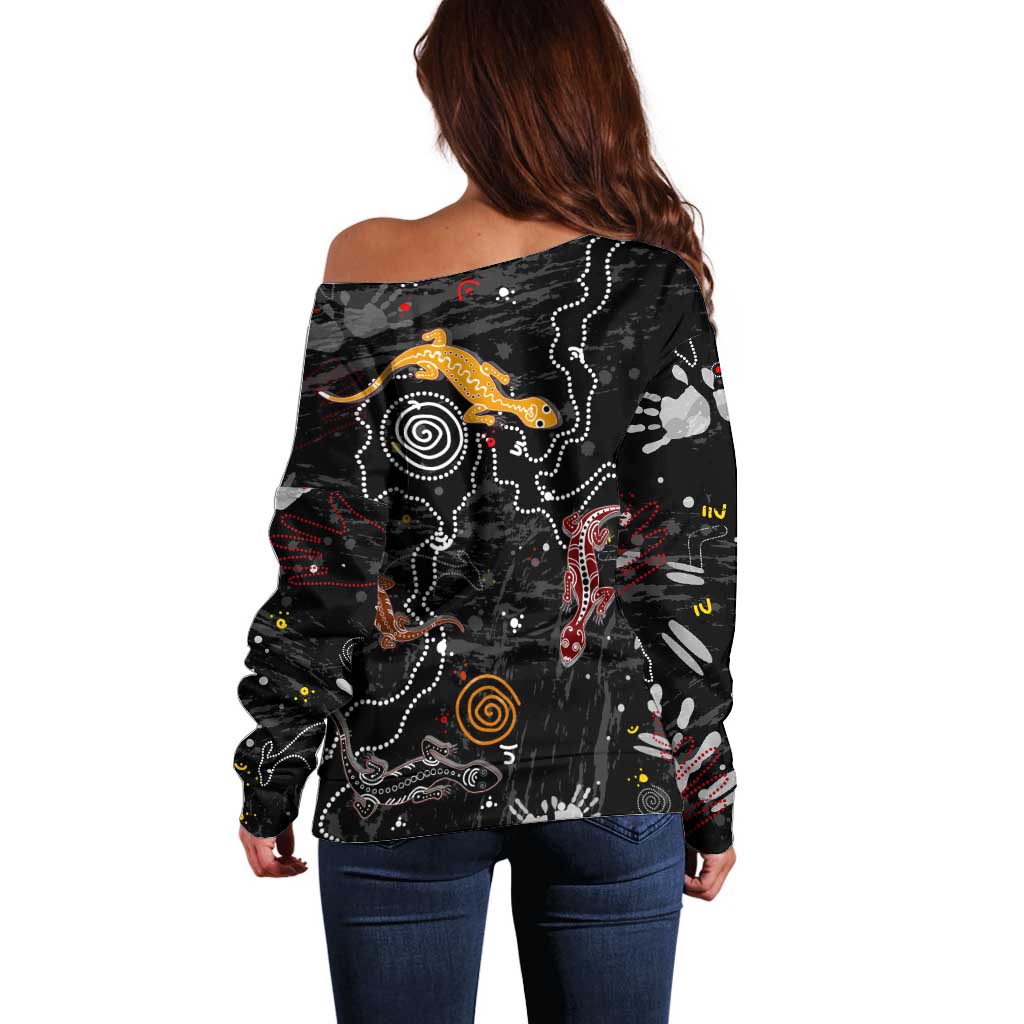 Lizard Aboriginal Australia Off Shoulder Sweater