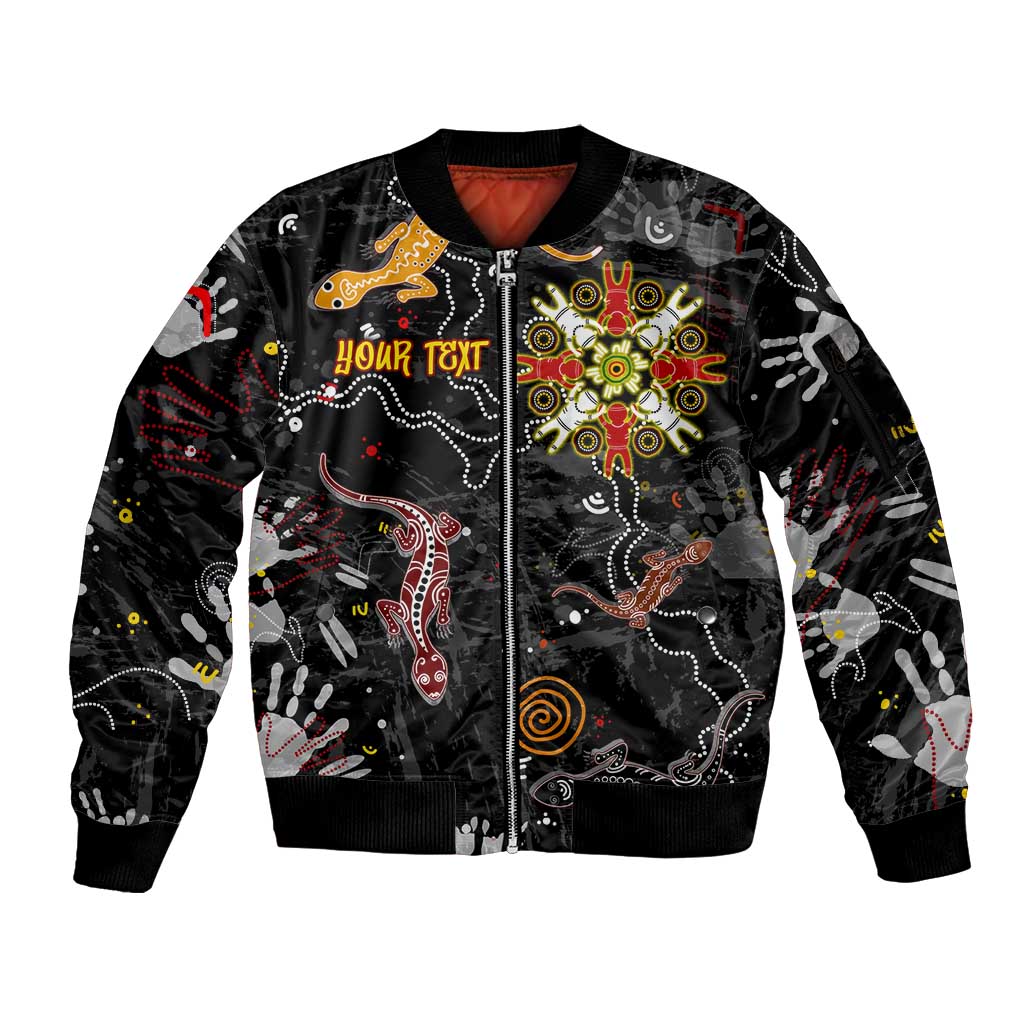 Lizard Aboriginal Australia Sleeve Zip Bomber Jacket