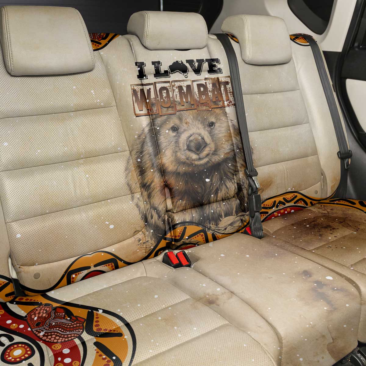 I Love Wombat Back Car Seat Cover Australian Aboriginal Art