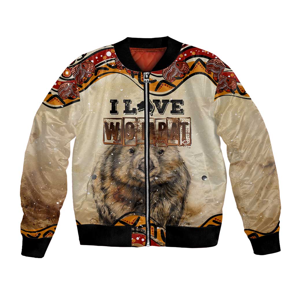 I Love Wombat Bomber Jacket Australian Aboriginal Art