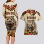 I Love Wombat Couples Matching Long Sleeve Bodycon Dress and Hawaiian Shirt Australian Aboriginal Art