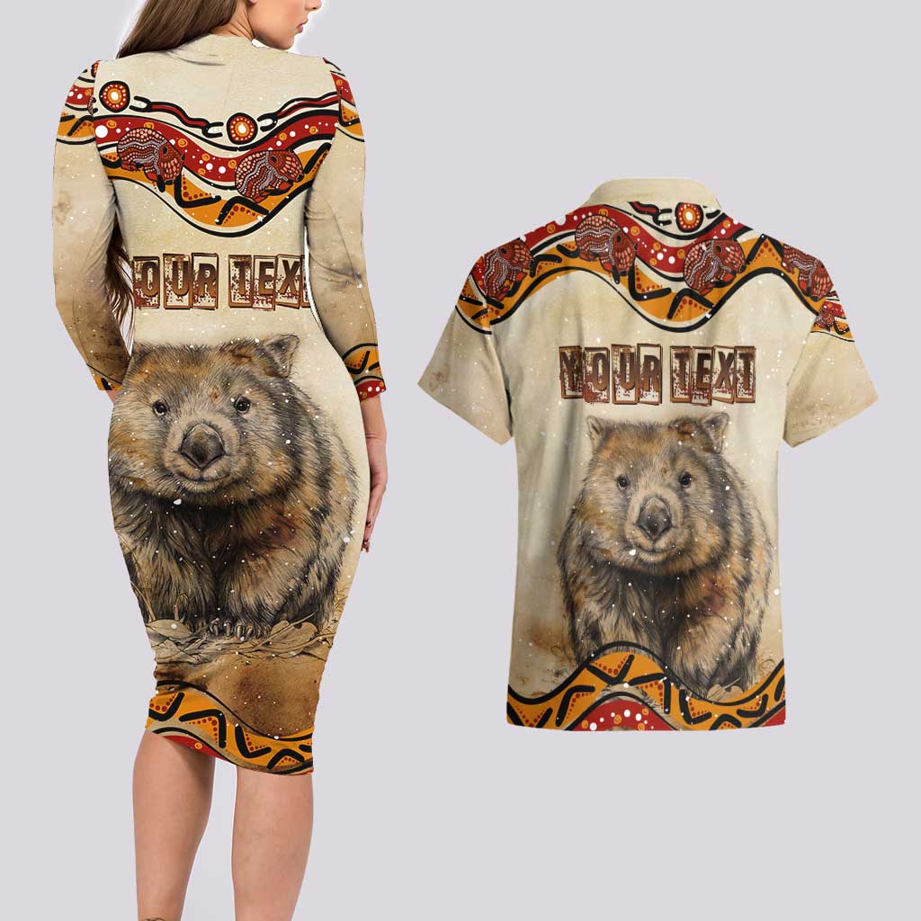 I Love Wombat Couples Matching Long Sleeve Bodycon Dress and Hawaiian Shirt Australian Aboriginal Art