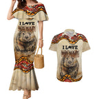 I Love Wombat Couples Matching Mermaid Dress and Hawaiian Shirt Australian Aboriginal Art