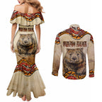 I Love Wombat Couples Matching Mermaid Dress and Long Sleeve Button Shirt Australian Aboriginal Art